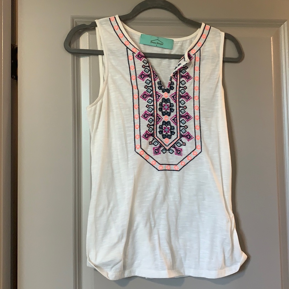 White tank with neon tribal pattern